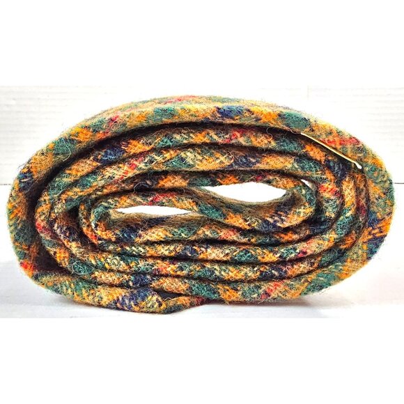 Vtg Benchmark Plaid Wool Necktie Green Gold Tartan Pattern Red Accent Narrow - Picture 6 of 7